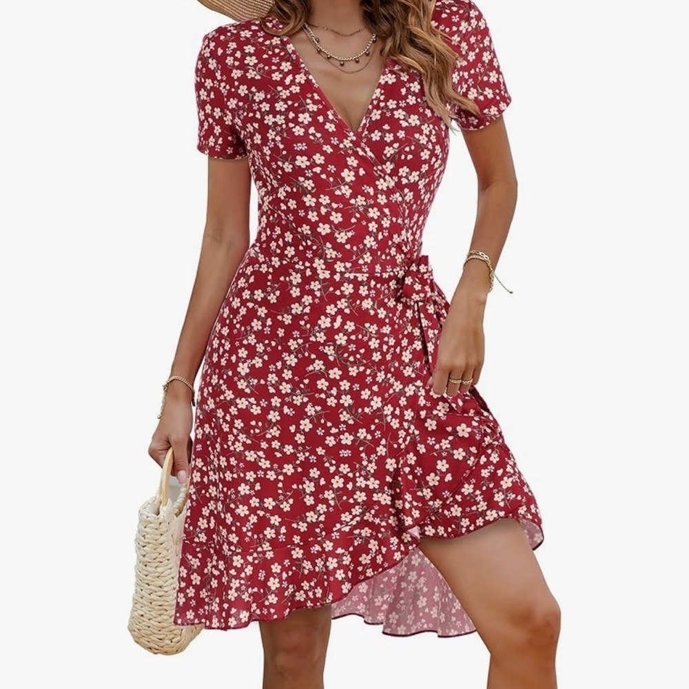 Floral Red Wrap Dress